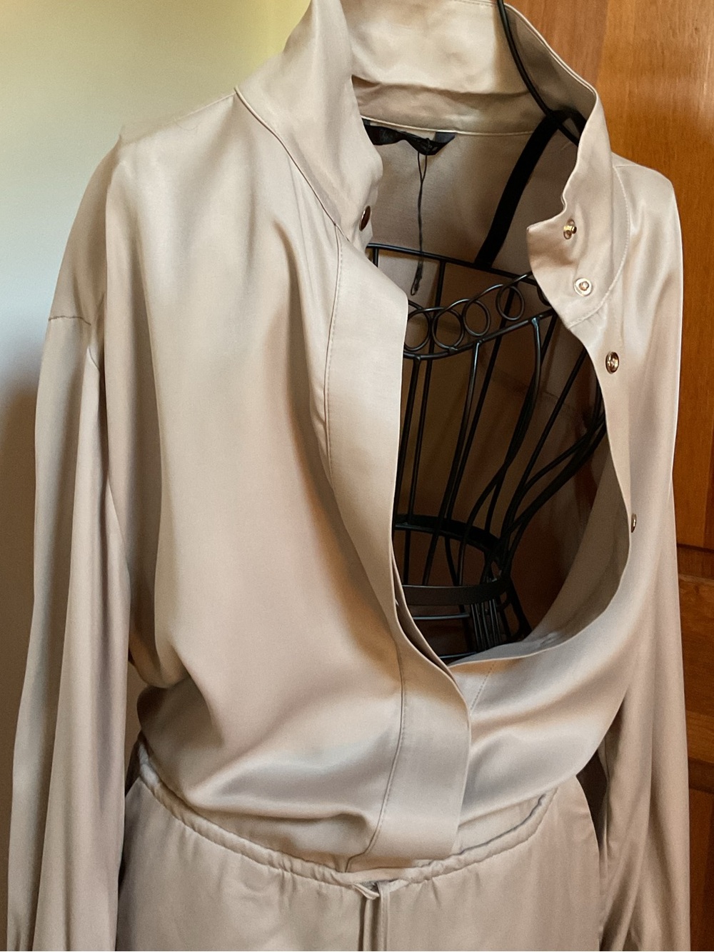 Zara Light Beige Drawstring Waist Long dress, Medium, New - Picture 4 of 9